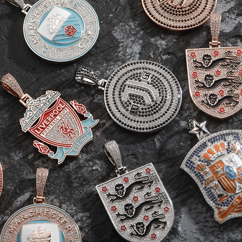 ICED OUT Football/Soccer Pendant - 18K Gold Plated Silver Sterling 925 with Cubic Zirconia Diamonds- All Famous Football League Teams