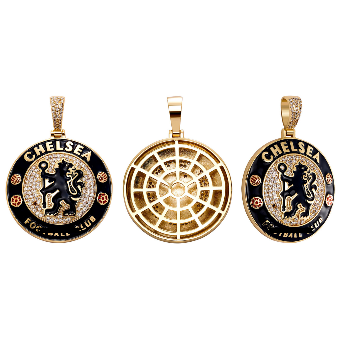 ICED OUT Football/Soccer Pendant - 18K Gold Plated Silver Sterling 925 with Cubic Zirconia Diamonds- All Famous Football League Teams