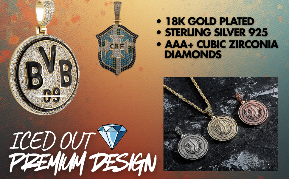 ICED OUT Football/Soccer Pendant - 18K Gold Plated Silver Sterling 925 with Cubic Zirconia Diamonds- All Famous Football League Teams